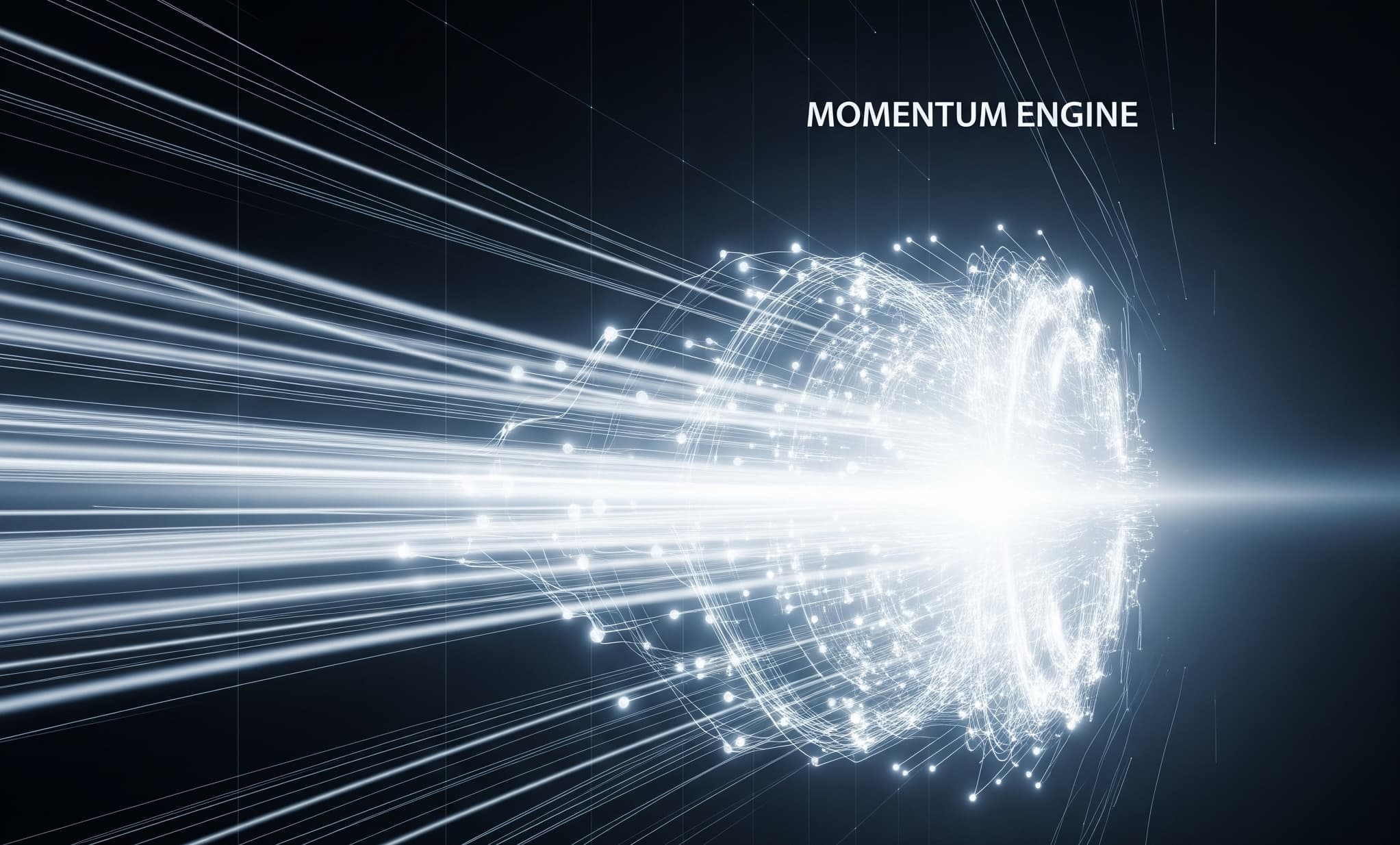 The Momentum Engine - Abstract visualization of speed, data, and effortless forward motion